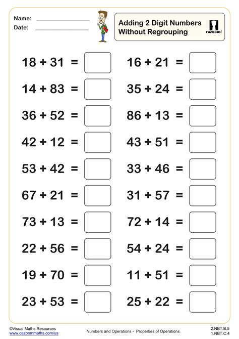 adding two digit numbers without regrouping.